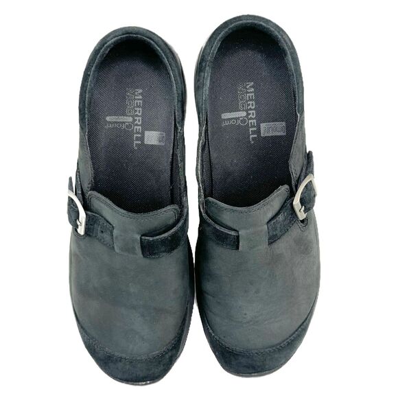 Merrell Encore Buckle Black Nubuck Leather Slip On Mules Clogs Shoes Womens 8.5 - Picture 6 of 12